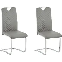 Beliani Freischwingerstuhl 2er Set Grau Kunstleder mit Griff Lehne Metallgestell Modernes Fischgräten Design für Ess, Wohn- und Arbeitszimmer