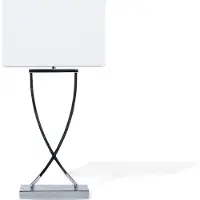 Beliani Tischlampe Silber Metallfuß Stoffschirm Weiß langes Kabel mit Schalter Modern Minimalistisch