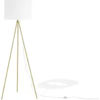 Beliani Stehlampe Gold und Weiß Metall 148 cm runder Stoffschirm dreibeiniges Stativ langes Kabel mit Schalter Minimalistisches Design