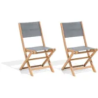 Beliani Gartenstuhlset 2er Set Grau und Hellbraun Akazienholz Textilbespannung Klappbar Outdoor Terrasse Balkon Möbel Gartenausstattung