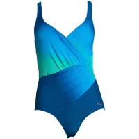 LASCANA Badeanzug , Damen, Gr. 46, Cup C, blau (blau, türkis), Polyamid, Farbverlauf, Badeanzüge Badeanzug, in Wickeloptik mit Shaping-Effekt