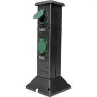 Kopp 145335018 Energiesäule mit 4 Schutzkontaktsteckdosen, Farbe:schwarz/grün