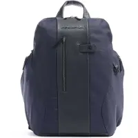 Piquadro Brief 2 Laptoprucksack 14" aus rezykliertem Stoff mit iPad-Fa Blau