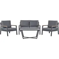 Beliani Gartenset / Loungeset Dunkelgrau 4-Sitzer mit Gartentisch aus Aluminium Sofa Sessel Inkl. Auflagen Polyester Terrasse Outdoor Modern
