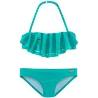 Buffalo Bandeau-Bikini , Jungen, Gr. 170/176, N-Gr, blau (türkis), Polyamid, unifarben, Bikini-Sets Bandeau-Bikini, mit modischem Volant