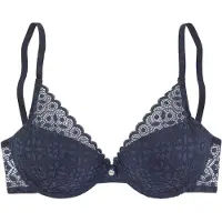 s.Oliver Push-up-BH "Amelie", Damen, Gr. 75, Cup C, blau (dunkelblau), Spitze, Obermaterial: 60% Polyamid, 35% Polyester, 5% Elasthan, BHs Push-up-BH, aus floraler, transparenter Spitze, Dessous