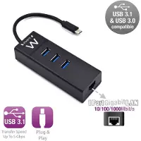 Ewent EW1141, USB 3.2 Gen 1 (3.1 Gen 1) Type-C, Schwarz, RJ-45, USB 3.2 Gen 1 (3.1 Gen 1) Type-A, USB, 103 mm, 34 mm