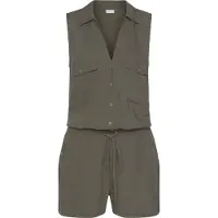 LASCANA Kurzoverall , Damen, Gr. 36, N-Gr, grün (khaki), Web, Obermaterial: 100% Viskose, figurumspielend kurz, Overalls Kurzoverall, aus gewebter Viskose, ärmelloser Jumpsuit mit Hemdblusenkragen