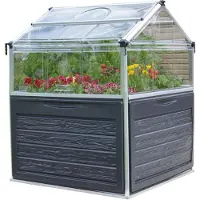 Palram Metall Hochbeet mit Gewächshaus Plantino anthrazit 118x118x147 cm