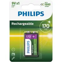 Philips Rechargeables Akku 9VB1A17/10, Wiederaufladbarer Akku, Nickel-Metallhydrid (NiMH), 8,4 V, 170 mAh, 58 g, 94 x 130 x 25 mm