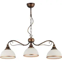 Jupiter XSARA Hängeleuchte Klassisch 3-flammig E27 Pendelleuchte Vintage Retro Landhausstil Handpatiniert Braun Glas Weiß