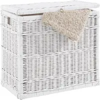My Home Wäschetruhe "Duo", weiß, B:69cm H:61cm T:37cm, Geflecht Rattan, Wäschesammler, Wäschetruhe, mit 2 Kammern