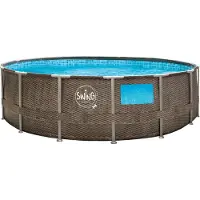 Mountfield ELITE - WICKER FRAMED POOL - 4,57 x 1,22 m Korbgeflecht (Doppelrattan) mit Fenstern mit 12V Filterpumpe - 3,8 m3 klappbare Sicherheitstreppe erstklassiger Wartungssatz Abdeckung und Boden