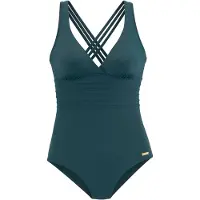 LASCANA Badeanzug "Rainbow Collection", Damen, Gr. 42, Cup D, blau (petrol), Microfaser, Polyamid, unifarben, Badeanzüge Badeanzug, mit gekreuzten Bändern im Rücken und Shaping-Effekt
