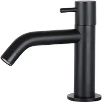 Differnz Kaltwasserhahn - Küchenarmatur Schwarz mit gebogenem Auslauf - Armatur Schwarz für Waschtisch und Brunnen - Waschtischarmatur Kompakt - Maße 137 x 123 mm - Schwarz matt