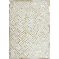 Kayoom Teppich "Spark 410", weiß (elfenbein, gold), B:80cm H:8mm L:150cm, Rindsleder, Teppiche, Teppich, 100% Leder, Unikat, fusselarm, Allergiker & Fußbodenheizung geeignet