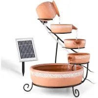 Blumfeldt Empoli Gartenbrunnen - Kaskadenbrunnen , Solarbrunnen , 5 Ebenen , Terrakotta Gefäße , Weinlaub Musterung , Umlaufpumpe , 200 Liter/h Durchfluss , 2 Watt Solarpanel , braun