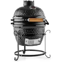 Klarstein Princesize - Kamado-Grill, Keramikgrill, Holzkohlegrill, Smoker, mit Deckel, Keramik, Gute Hitzespeicherung, Innenthermometer, Holzgriff, abnehmbares Gestell, schwarz