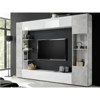 Vente-unique Wohnwand "Sorano", weiß (weiß matt, weiß hochglanz lack, beton, optik), Kastenmöbel-Sets, Wohnwand, Kompaktwohnwand mit viel Stauraum