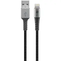 Goobay Lightning USB-A Textilkabel mit Metallsteckern, 2 m, schwarz, grau