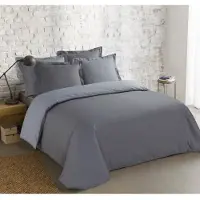Vision Zweifarbiges Bettwäscheset 100% Baumwolle - 1 Bettbezug 240 x 260 cm + 2 Kissenbezüge 65 x 65 cm - grau und perlgrau