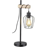 Rabalux 5245 Tischleuchte Fabian, E27-Holz, schwarz, rund, Industriell, ø140mm