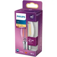 Philips Filament-Kerzenlampe, B35 E14, transparent, 40 W, 4,3 W, 40 W, E14, 470 lm, 15000 h, Warmweiß