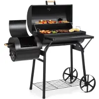 Klarstein Beef Brisket Smoker Grill - Holzkohlegrill/Smoker, rostfreie Grillroste aus Edelstahl, Thermometer im Deckel, 2 große Räder, ideale Wärmespeicherung, schwarz