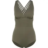 LASCANA Badeanzug , Damen, Gr. 40, Cup C, grün (oliv), Microfaser, Microfaser, Polyamid, unifarben, Badeanzüge Badeanzug, mit toller Rückenlösung und Shaping-Effekt