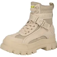 Buffalo Winterboots "Aspha Com1 Vegan", Damen, Gr. 42, Warmfutter, beige, Lederimitat, Textil, Schuhe Winterboots, Schnürstiefelette, Plateauboots mit Innen-Reißverschluss