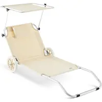 Casaria Sonnenliege klappbar mit Sonnendach und Rädern Beige