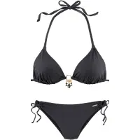 Bruno Banani Triangel-Bikini , Damen, Gr. 36, Cup A/B, schwarz, Microfaser, Polyamid, unifarben, Bikini-Sets Triangel-Bikini, mit gold-schwarzenen Accessories