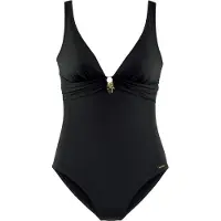 Bruno Banani Badeanzug , Damen, Gr. 42, Cup A/B, schwarz, Microfaser, unifarben, Badeanzüge Badeanzug, mit gold-schwarzen Accessoires, Topseller