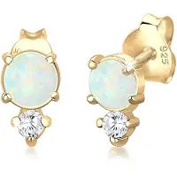 Elli Paar Ohrstecker "Ohrringe Opal Rund und Zirkonia 925 Silber" Gr. 8, gold, Ohrringe, Damen, 8,mit Stein, Silber 925 (Sterlingsilber), Paar Ohrstecker