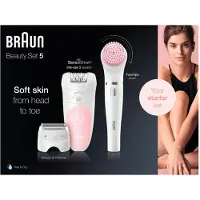 Braun Silk-épil 5 Wet&Dry 81683690, Weiß, Pink, 28 Pinzette, Close-Grip, Bikini, Vorderer Oberschenkel, Innere Oberarme, LED, 1 SensoFoil