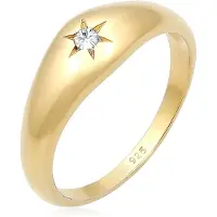 Elli Siegelring "Ring Siegelring Stern 925 Silber, mit Kristallen von Swarovski" Gr. 58, gold, Fingerringe, Damen, 58, Silber 925 (Sterlingsilber), Siegelring