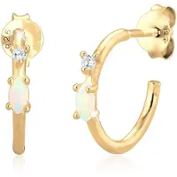 Elli Paar Creolen "Ohrringe Stecker Opal Marquise und Zirkonia 925 Silber" Gr. 12, gold, Ohrringe, Damen, 12, Silber 925 (Sterlingsilber), Paar Creolen