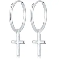 Elli Paar Creolen "Ohrringe Creolen Hänger Kreuz Religion 925 Silber" Gr. 33, silber, Ohrringe, Damen, 33, ohne Stein, Silber 925 (Sterlingsilber), Paar Creolen