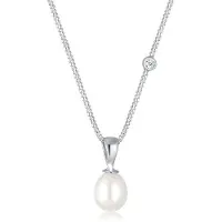 Elli DIAMONDS Silberkette "Halskette Süßwasserzuchtperl Diamant Weiß (0,03 ct) 925 Sterling Silber" Gr. 45, weiß, Halsketten, Damen, mit Diamanten, Silber 925 (Sterlingsilber), Silberkette