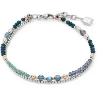 Leonardo Edelstahlarmband "Natalina", bunt (edelstahlfarben, roségoldfarben, blau, grün, türkis), Armbänder, Damen, 20cm, Edelstahl, Edelstahlarmband, mit Glasperle