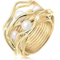 Nenalina Perlenring "Ring Süßwasserperlen Geschwungen Gedreht 925 Silber" Gr. 60, gold, Fingerringe, Damen, 60, ohne Stein, Silber 925 (Sterlingsilber), 22mm, Perlenring