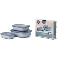 Mepal Set Frischhaltedosen Cirqula - Mikrowellengeschirr - Multikom rechteckig flach 3-teilig (500+1000+2000 ml) - Nordic blue - Meal prep boxen