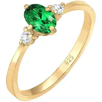 Elli Verlobungsring "Ring Zirkonia Kristalle Grün Verlobung 925er Silber" Gr. 52, gold, Fingerringe, Damen, 52, Silber 925 (Sterlingsilber), Verlobungsring