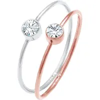 Elli Ring-Set "Ring Solitär Kristalle (2 tlg) 925 Bicolor" Gr. 56, rosa (rosegold), Fingerringe, Damen, 56,mit Stein, Silber 925 (Sterlingsilber), 4mm, Ring-Set