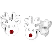 Elli Paar Ohrstecker "Ohrringe Kinder Rentier Kristalle 925 Silber" Gr. 8, rot, Ohrringe, Damen, 8,mit Stein, Silber 925 (Sterlingsilber), Paar Ohrstecker