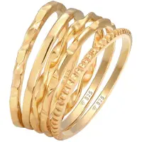 Elli Ring-Set "Ring Stapelringe Stacking Basic 5er Set 925 Silber" Gr. 58, gold, Fingerringe, Damen, 58, ohne Stein, Silber 925 (Sterlingsilber), Ring-Set