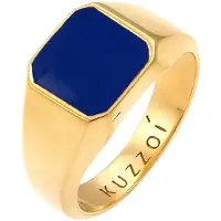 KUZZOI Ring Herren Siegelring Emaille Blau Basic 925 Silber Kuzzoi Gold