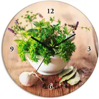 ARTland Glas Wanduhr Quarzuhr - schwarzer Zeiger Verschiedene Kräuter - Küche Größe: 30x30 cm