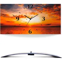 ARTland Wanduhr, gebogen Quarzuhr - schwarzer Zeiger Sonnenuntergang am Strand Größe: 50x25 cm