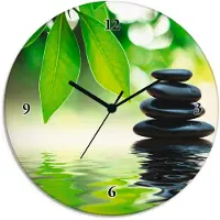 ARTland Glas Wanduhr Quarzuhr - schwarzer Zeiger Zen Steinpyramide auf Wasseroberfläche Größe: 30x30 cm